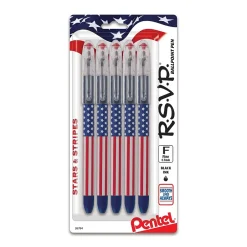 Pentel Stars & Stripes Edition RSVP Ballpoint Pens,Black Ink, 5/Pack (BK90USABP5A) Online