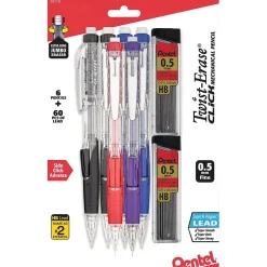 Pentel Twist-Erase Click Mechanical Pencil, 0.5mm, Assoted colors, 6/PK (PD275TLBPS6M) New