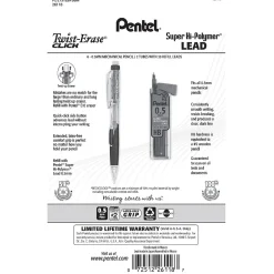 Pentel Twist-Erase Click Mechanical Pencil, 0.5mm, Assoted colors, 6/PK (PD275TLBPS6M) New