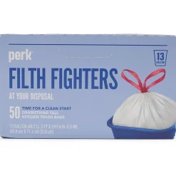 Perk ™ 13 Gallon Kitchen Trash Bag, 28" x 24", Low Density, 0.9 mil, White, 50 Bags/Box (PK56745)