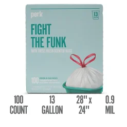 Perk ™ 13 Gallon Scented Kitchen Trash Bag, 28" x 24", Low Density, 0.9 mil, White, 100 Bags/Box (PK56751)