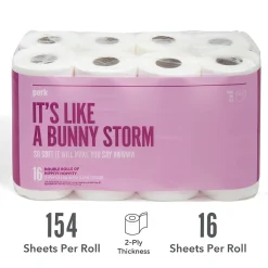 Perk ™ Ultra Soft Toilet Paper, 2-ply, White, 154 Sheets/Roll, 16 Rolls/Case (PK55154)