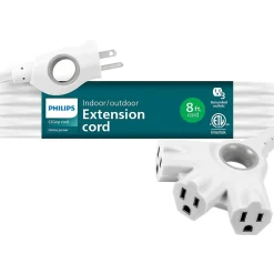 Extension Cords<Philips EZ Grip 8' Indoor/Outdoor Extension Cord, 3-Outlet, 16 AWG, White (SPC3183EZT1/37)