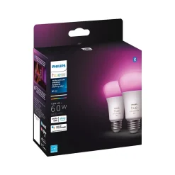 Smart Bulbs<Philips Hue 60W Equivalent A19 LED Smart Light Bulb, Warm White, 2/Pack (548610)