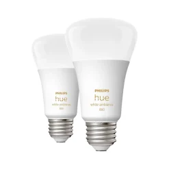 Smart Bulbs<Philips Hue 60W Equivalent A19 LED Smart Light Bulb, Warm White, 2/Pack (548560)