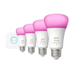 Smart Bulbs<Philips Hue White Starter Kit, A19 16 Million Colors 10.5W E26 (563296)