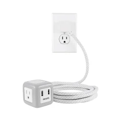Surge Protectors & Power Strips<Philips 3-Outlet 2-USB Port Power Strip, 10', Gray/White (SPS3102WB/37)