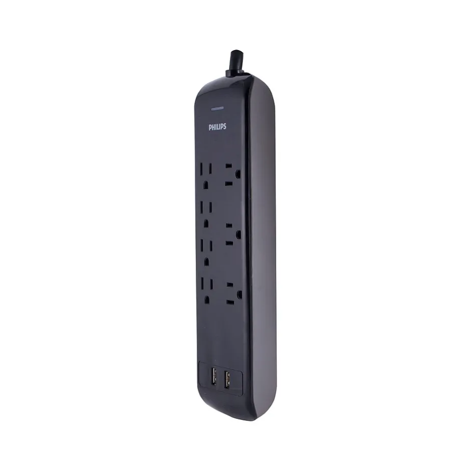 Surge Protectors & Power Strips<Philips 7-Outlet 2-USB Port Surge Protector, Black (SPP6270BC/37)