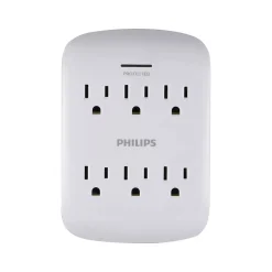 Surge Protectors & Power Strips<Philips 6-Outlet Wall Tap, White (SPP3461WA/37)