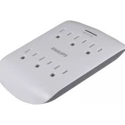 Surge Protectors & Power Strips<Philips 6-Outlet Wall Tap, White (SPP3461WA/37)