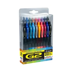Pilot G2 Retractable Gel Pens, Fine Point, Assorted Inks, 20/Pack (G2720006-CB) New