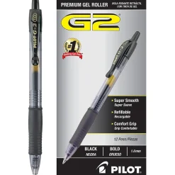 Pilot G2 Retractable Gel Pens, Bold Point, 1.0mm, Black Ink, Dozen (31256)