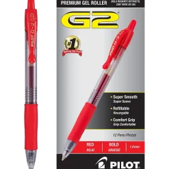 Pilot G2 Retractable Gel Pens, Bold Point, Red Ink, Dozen (31258) New