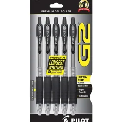 Pilot G2 Retractable Gel Pens, Ultra Fine Point, Black Ink, 5/Pack (31306) Outlet