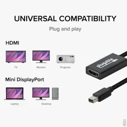 Hdmi Cables<Plugable 6" Mini DisplayPort/Thunderbolt to HDMI Adapter, Male to Female, Black (MDP-HDMI)
