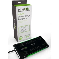 Surge Protectors & Power Strips<Plugable 25' 12-Outlet Power Strip with 2-Port USB Charger, Black (PS12-USB25)