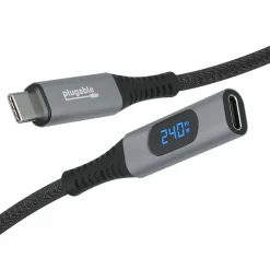 Plugable 3.3' USB C Extension Cable with Built-in Multimeter Tester (USBC-METER3-1MF)