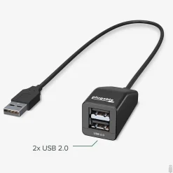 Usb Hubs<Plugable 2-Port USB 2.0 Hub, Black (USB2-2PORT)