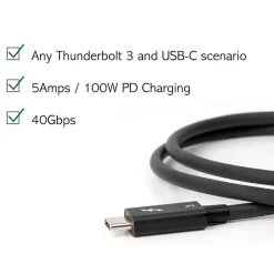 Usb Cables<Plugable Thunderbolt 3 24" Cable, Black (TBT3-40G80CM)