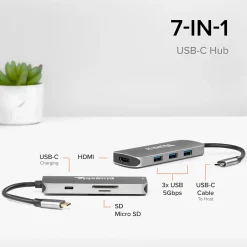 Usb Hubs<Plugable USB C Hub Multiport Adapter, 7-in-1 Hub, 87W Charging (USBC-7IN1)