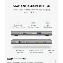 Usb Hubs<Plugable USB4 Hub, Silver (USB4-HUB3A)