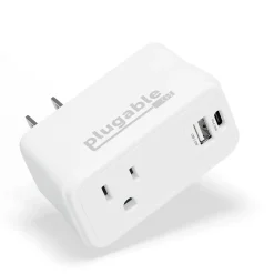 Plugable Wall Outlet Extender with USB-C and USB Charger, White (PS1-CA1)