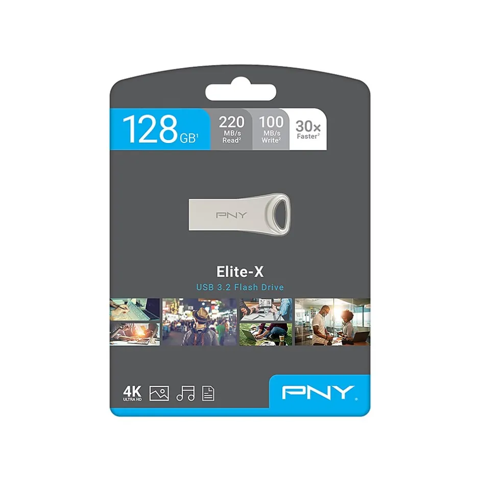 PNY Elite-X 128GB USB 3.2 Type A Flash Drive, Silver (P-FDI128ELTX-GE)* Usb Flash Drives