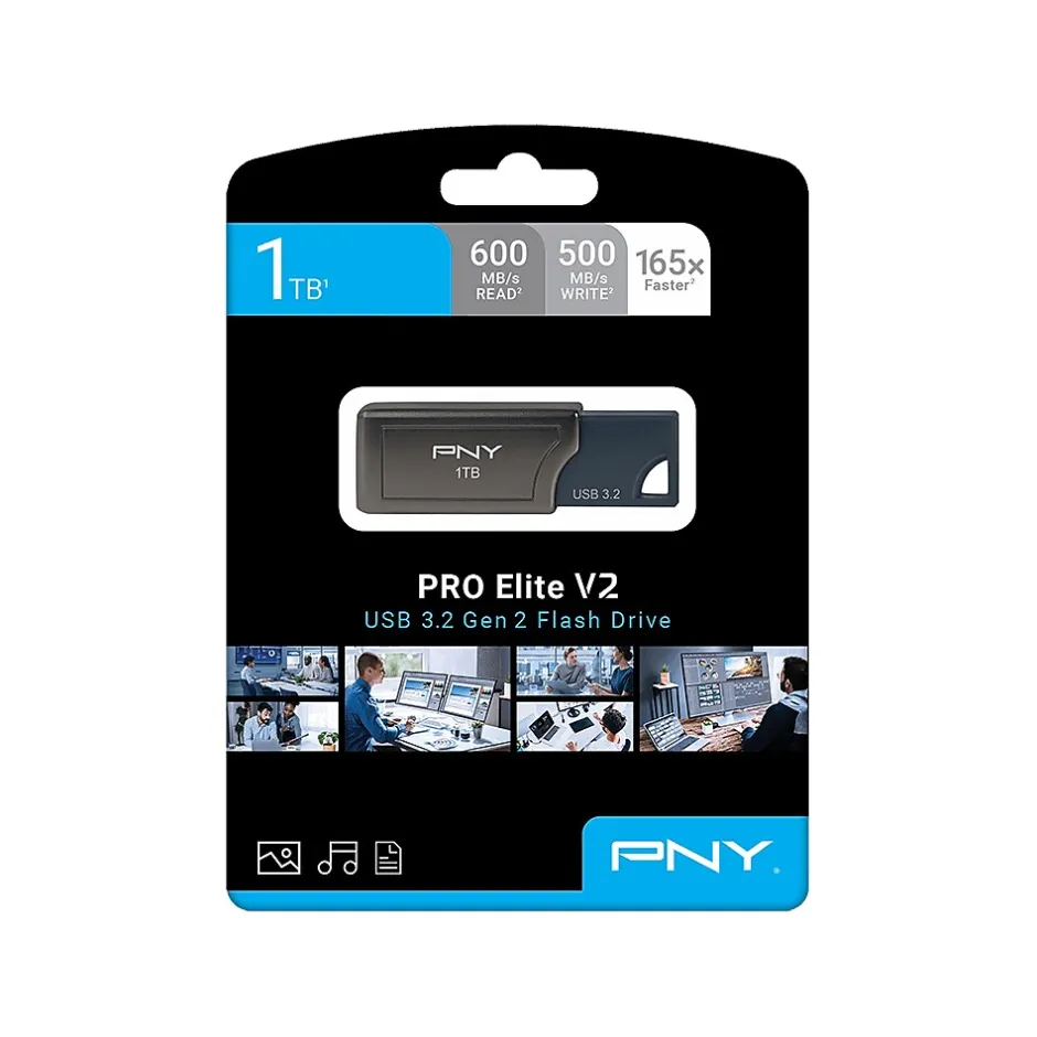 PNY PRO Elite 1TB USB 3.2 Gen 2 Type-A Flash Drive, Gray (P-FD1TBPROV2-GE)* Usb Flash Drives
