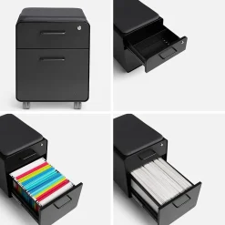 Discount Black Mini Stow 2-Drawer Vertical File Cabinet, Rolling, Black (104730) File Cabinets