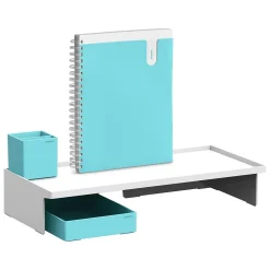 Poppin Monitor Riser with Accessory Kit, White/Aqua (108721)* Monitor Mounts & Stands