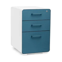 Stow 3-Drawer Vertical Locking File Cabinet, White & Slate Blue, 16" (105944) File Cabinets