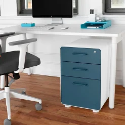 Stow 3-Drawer Vertical Locking File Cabinet, White & Slate Blue, 16" (105944) File Cabinets