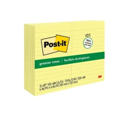 Discount Greener Recycled Notes, 4" x 6", Canary Collection, Lined, 100 Sheet/Pad, 12 Pads/Pack (660RPYW) Post-It Notes