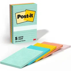 Hot Notes, 4" x 6", Collection, Lined, 100 Sheet/Pad, 5 Pads/Pack (6605PKAST) Post-It Notes