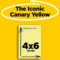 Hot Notes, 4" x 6", Canary Collection, Lined, 100 Sheet/Pad, 12 Pads/Pack (660YW) Post-It Notes
