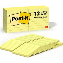 Best Notes, 3" x 3", Canary Collection, Lined, 100 Sheet/Pad, 12 Pads/Pack (63012PK) Post-It Notes