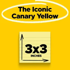 Best Notes, 3" x 3", Canary Collection, Lined, 100 Sheet/Pad, 12 Pads/Pack (63012PK) Post-It Notes