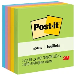 New Notes, 3" x 3", Collection, 100 Sheet/Pad, 5 Pads/Pack (654-5UC) Post-It Notes