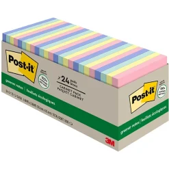 Clearance Recycled Notes, 3" x 3", Collection, 75 Sheet/Pad, 24 Pads/Pack (654R24CPAP) Post-It Notes