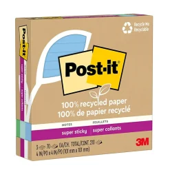 Online Recycled Super Sticky Notes, 4" x 4", Collection, Lined, 70 Sheet/Pad, 3 Pads/Pack (675R-3SST) Post-It Notes