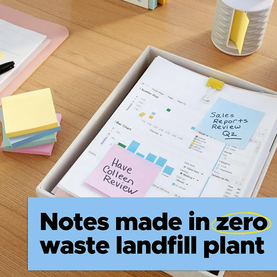 Outlet Recycled Super Sticky Notes, 3" x 3", Oasis Collection, 70 Sheet/Pad, 24 Pads/Pack (654R-24SST-CP) Post-It Notes