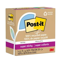 Discount Recycled Super Sticky Notes, 3" x 3", Collection, 70 Sheet/Pad, 5 Pads/Pack (654R-5SST) Post-It Notes