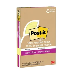 Outlet Recycled Super Sticky Notes, 4" x 6", Canary Collection, 45 Sheet/Pad, 4 Pads/Pack (4621R-4SSCY) Post-It Notes