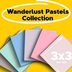 Clearance Recycled Super Sticky Notes, 3" x 3", Wanderlust Pastels Collection, 70 Sheet/Pad, 12 Pads/Pack (654R-12SSNRP) Post-It Notes