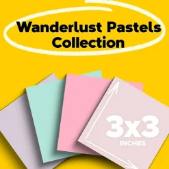Sale Recycled Super Sticky Notes, 3" x 3", Wanderlust Pastels Collection, 70 Sheet/Pad, 24 Pads/Pack (654R-24SSNRPCP) Post-It Notes