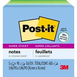 Recycled Super Sticky Notes, 3" x 3", Collection, 90 Sheet/Pad, 5 Pads/Pack (654-5SST) Post-It Notes