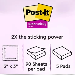 Recycled Super Sticky Notes, 3" x 3", Collection, 90 Sheet/Pad, 5 Pads/Pack (654-5SST) Post-It Notes