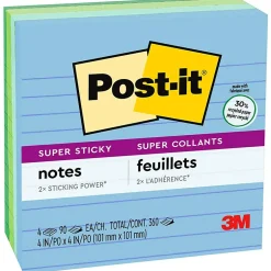 Clearance Recycled Super Sticky Notes, 4" x 4", Bora Bora Collection, Lined, 90 Sheet/Pad, 4 Pads/Pack (675-4SST) Post-It Notes