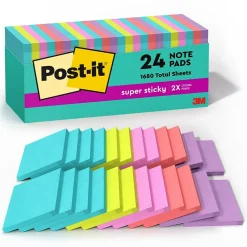 Sale Super Sticky Notes, 3" x 3", Collection, 70 Sheet/Pad, 24 Pads/Pack (654-24SSMIA-CP) Post-It Notes