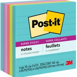 Discount Super Sticky Notes, 4" x 4", Supernova Neons Collection, Lined, 90 Sheet/Pad, 6 Pads/Pack (675-6SSMIA) Post-It Notes